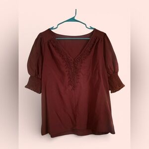 Burgundy Blouse with Lace Detail